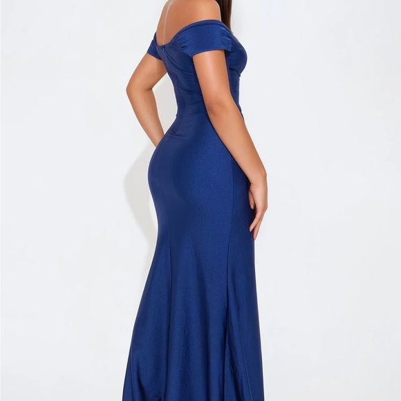 Fashion Nova Navy Blue Off-Shoulder Maxi Dress - Picture 2 of 3